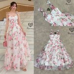 เดรสผ้าแก้วตัวยาวมาในสีขาวลายดอกกุหลาบ สวยฟูฟ่อง ใส่สบาย : สินค้าคุณภาพ (พร้อมส่ง)