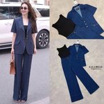 เซตสูทยีนส์3ชิ้นเสื้อกล้ามสีดำใส่ทับในกางเกงยีนส์ส์ขายาวเอวสูงตีเกล็ดหน้ากางเกงทรงสวยใส่แล้วผอมสูงมาพร้อมเสื้อสูทคอปกยีนส์แขนสั้น ใส่สบาย : สินค้าคุณภาพ (พร้อมส่ง)