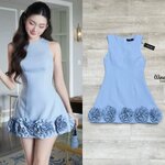 มินิเดรส เดรสสั้นแขนกุดสีฟ้าละมุน ปลายกระโปรงแต่งดอกไม้ 3 มิติ ดูอลังมากเว่อร์ งานสวย ใส่สบาย : สินค้าคุณภาพ (พร้อมส่ง)