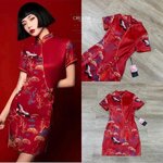 กี่เพ้า มินิเดรสคอจีนสีแดง เดินกุ๊น สีทองทั้งชุด สายมูต้องจัด มีพู่ห้อยสุดคิ้วเสริม ความรุ่งเรืองสุดๆ ใส่สบาย สินค้าคุณภาพ (พร้อมส่ง)