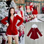 จั๊มสูทขาสั้นสีแดงที่ถูกต้อง ดีไซน์แขนยาวกุ๊นชายแขนและขาด้วยผ้าขนๆสีขาว ตัวจั๊มมีฮู๊ดสีขาว ทรงเข้ารูป ใส่สบาย : สินค้าคุณภาพ (พร้อมส่ง)