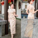 เดรสกี่เพ้าคอจีนแขนสั้น ผ่าด้านข้าง งานปัก แน่น ๆ ทั้งชุด งานสวยมากก ด้านหลังแต่ซีทรูครึ่ง แผ่นหลัง ใส่แล้วเรียบหรู ใส่สบาย สินค้าคุณภาพ (พร้อมส่ง)