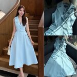 เดรสสูทแขนกุดทรงปกใหญ่ ใส่ออกมาดูผอมเข้ารูปมาก กระดุมจริงด้านหน้า รุ่นนี้น้องมีซับในทั้งชุด แถมฟรีเข็มขัด ใส่สบาย : สินค้าคุณภาพ (พร้อมส่ง)