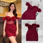 มินิเดรสสายเดี่ยวทรงเกาะอกแต่งขนนกแขนดีเทลปาดไหล่ดีไฮโซแอบเซ็กซี่เก๋ๆช่วงตัวแต่งซีทรูแบบไม่โป๊มากเดรสทรงเข้ารูปงานผ้าแต่งวิ้งในตัวสวยเก๋ผ้าไม่คันนะคะงานมีซับในและซิปหลัง ใส่สบาย : สินค้าคุณภาพ (พร้อมส่ง)