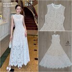 เดรสลูกไม้ยาว คอตั้งแขนกุดทรงเข้ารูป ชายกระโปรงบานอลัง เนื้อผ้าลูกไม้เกรดพรีเมียมหนา ทิ้งตัวฝุดๆ ใช้ผ้าเยอะมากๆ ใส่สบาย : สินค้าคุณภาพ (พร้อมส่ง)