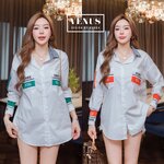 เสื้อเชิ๊ตแต่งผ้ายีน ดีเทลช่วงปลายแขนแต่งผ้าทอ งานสวยเป๊ะ ใส่สบาย : สินค้าคุณภาพ (พร้อมส่ง)