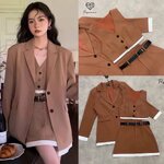เซ็ตเสื้อกล้ามสีน้ำตาลมาคู่กับกระโปรงสอบตัวสั้น (ซับกางเกง) พร้อมเสื้อเบเซอร์ oversize ทรงเ ใส่สบาย : สินค้าคุณภาพ (พร้อมส่ง)
