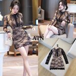 มินิเดรสแขนยาวผ้าลูกไม้เกรดพรีเมี่ยม หน้าอกเสริมฟองน้ำ ซิปหลัง ซับในอย่างดี ใส่สบาย : สินค้าคุณภาพ (พร้อมส่ง)