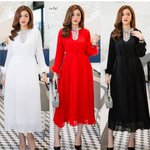 แม็กซี่เดรสผ้าชีฟองอัดพลีทคอประดับเพชรเม็ดใหญ่สุดอลังการ เพิ่มความเก๋ที่ปลายแขนด้วยขนนก มาพร้อมกับเชือกผูกเอว ชุดมีซับในทั้งตัว ใส่สบาย : สินค้าคุณภาพ (พร้อมส่ง)