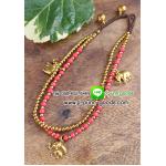 ข้อเท้าเชือกเทียนถัก หินสีชมพู จี้ช้างสีทอง