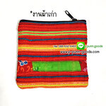 กระเป๋าผ้าม้งปักใบเล็ก ใส่เหรียญ (งานผ้าเก่า)