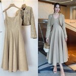 เซ็ทเดรส+เสื้อครอปพรีเมี่ยมทวิต+เข็มกลัดดอกไม้ ใส่สบาย : สินค้าคุณภาพ (พร้อมส่ง)