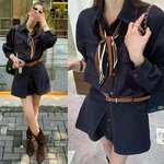 ชุดเซ็ตยีนส์ฟอก2ชิ้น เสื้อเชิ้ตเดรสยาว กระดุมติดเรียงด้านหน้า ความยาวระลงมาใส่เป็นเดรสได้ด้วย มีกระโปรงคาดเอวผ่าหน้าใส่ซ้อนคาดเก๋ๆ พร้อมเข็มขัด ใส่สบาย : สินค้าคุณภาพ (พร้อมส่ง)