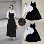 Set 2 ชิ้น เดรสยาว+ เสื้อครอปแขนยาว ใส่สบาย : สินค้าคุณภาพ (พร้อมส่ง)