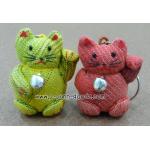 แมวกวัก พวงกุญแจ งานผ้าฝ้าย