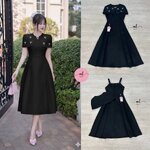 เดรสสายเดี่ยวทรงสวย +ผ้าคลุมไหล่ ทรงครอปแต่งเพชร ใส่สบาย : สินค้าคุณภาพ (พร้อมส่ง)