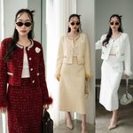 Set เสื้อผ้าทวิตทอเลื่อม + กระโปรงยาว ผ่าหลัง + ขนนก + เข็มกลัด ใส่สบาย : สินค้าคุณภาพ (พร้อมส่ง)