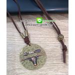 สร้อยหนังนิ่ม จี้วัว Taurus ประดับ Rhinestone