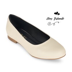 รองเท้าส้นแบนไซส์ใหญ่ 40-50 Flat Crean Matte คัชชูส้นแบนหัวกลม สีครีม CHOWY CH0138CR