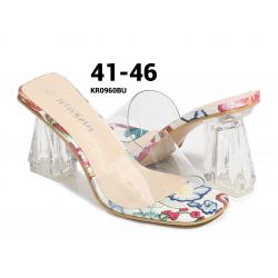 รองเท้าไซส์ใหญ่ 41-46 รองเท้าแตะมีส้น สูง 3 นิ้ว ส้นแก้วใส ด้านบน PU นิ่มใส CHOWY KR0960BU