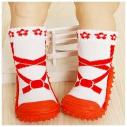 รองเท้าถุงเท้าพื้นยางหัดเดิน ลายคัชชูแดง size 19-23