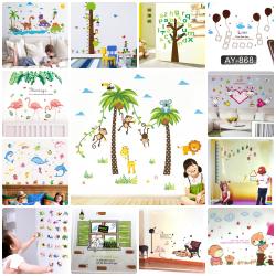 [2 แผ่น สุดคุ้ม!! ] สติกเกอร์แต่งห้อง DIY คละลาย ตกแต่งห้อง ลอกออกแล้วติดซ้ำได้