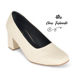 รองเท้าไซส์ใหญ่ 37-50 คัชชูหนังแท้ ส้นเตี้ยหัวตัด สีครีม ใส่ไปงานแต่ง เจ้าสาว ออกงาน CH0157CR