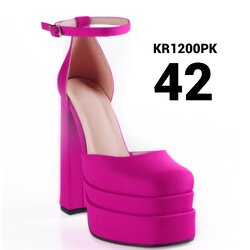 รองเท้าไซส์ใหญ่ 42 Thick Heel 14 cm ส้นสูงไซส์ใหญ่ สีชมพูบาร์บี้ KR1200