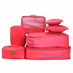 Travel Season กระเป๋าจัดระเบียบเดินทาง 7 ใบ จัดกระเป๋าเดินทาง ท่องเที่ยว ใส่เสื้อผ้า ชุดชั้นใน อุปกรณ์ห้องน้ำ กางเกงใน รองเท้า ถุงเท้า เครื่องสำอาง อุปกรณ์ไอที (Hot Pink)