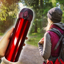 กระติกเก็บอุณหภูมิ ขวดเก็บความเย็น/ร้อน ฝาเด้ง Food Grade Stainless Steel สีแดง ขนาด 500 ml