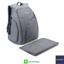 Ecosusi กระเป๋าคุณแม่, กระเป๋าสัมภาระคุณแม่, กระเป๋าแม่ลูกอ่อน แบบเป้ มาพร้อมแผ่นรองเปลี่ยนผ้าอ้อม, ช่องเก็บความร้อน-เย็น (New Version Grey) + Wet Pocket + Wipe Pocket