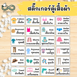 สติ๊กเกอร์ตู้เสื้อผ้า (Wardrobe) ลายการ์ตูนน่ารัก 2 ภาษา กันน้ำ!