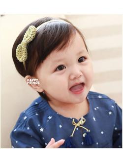 โบว์คาดผมทารก 0-2 ปี ผ้าคาดผมโบว์ผูกคุณหนู สีทอง ได้ลุคไฮโซ น่ารัก