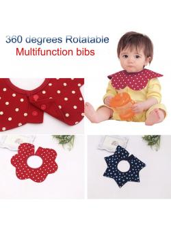 ผ้ากันเปื้อนเด็กซับน้ำลาย หมุนได้รอบคอ 360 องศา Cotton 100% หนา 2 ชั้น มีกระดุมถอดง่าย สำหรับเด็กวัย 0-2 ปี