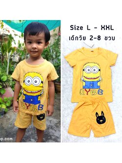 ชุดเด็กมินเนี่ยน เสื้อยืด+กางเกงขาสั้นเอวยางยืด สำหรับเด็กวัย 2-8 ปี เสื้อผ้าเด็ก ชุดเด็กผู้หญิง ชุดเด็กผู้ชาย