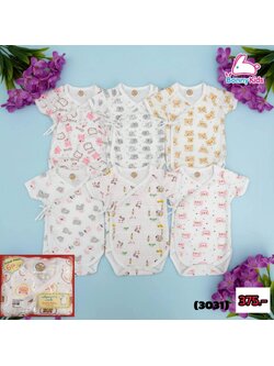 (3031) ARI-SA02-6 บอดี้สูทแบบป้ายแขนสั้น คละลาย (แรกเกิด-6เดือน) แพ็ค 6 ชุด