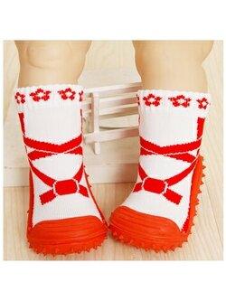 รองเท้าถุงเท้าพื้นยางหัดเดิน ลายคัชชูแดง size 19-23