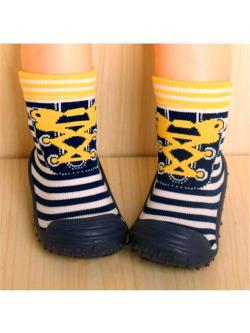 รองเท้าถุงเท้าพื้นยางหัดเดิน ลายรองเท้าเหลืองน้ำเงิน size 19 เท้ายาว 10 ซม.