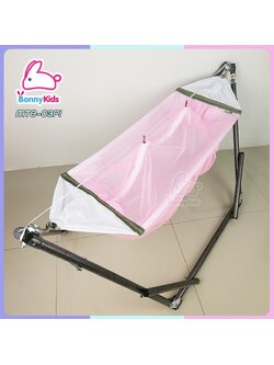 (13190+13191) เปลญวนเด็กอ่อน สีสันสวยงาม พร้อมมุ้งครอบกันยุงและแมลง สีชมพู