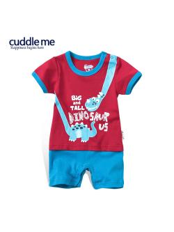 ชุดจั๊มสูทเด็ก แบรนด์แท้ Cuddle me ขนาด 6M, 9M, 12M ลายไดโนเสาร์ สีแดงสลับฟ้าสดใส