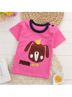 เสื้อยืดเด็กเล็ก สีชมพูลายสุนัข มีกระดุมข้างคอ Size 0-1y/1-2y/2-3y