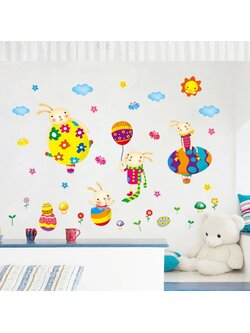 สติ๊กเกอร์แต่งห้อง DIY รูปกระต่ายขี่บอลลูน ลอกออกแล้วติดซ้ำได้