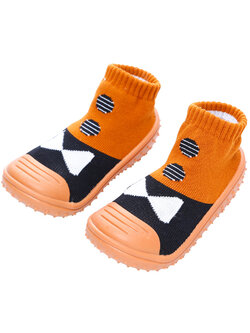 รองเท้าถุงเท้าพื้นยางเด็กหัดเดิน ลายรองเท้าสีน้ำตาลดำ size 19-23