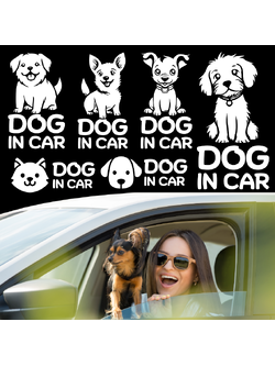 สติ๊กเกอร์ Dog in Car ในรถมีหมา PVC OUTDOOR กันน้ำ ไดคัทสีขาว น่ารัก