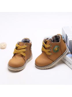 รองเท้าคัชชูเด็กชาย สีเหลืองน้ำตาลผูกเชือกหลอก มีซิปข้าง Size 16-17 ซม.