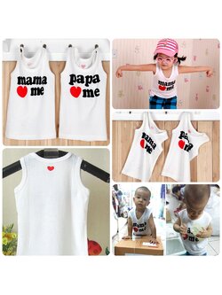 [แพคคู่] เสื้อกล้ามเด็ก 0-2 ขวบ เสื้อแขนกุดเด็ก เสื้อกล้ามเด็กผู้หญิง เสื้อกล้ามเด็กชาย เสื้อเด็กเล็ก สีขาวสกรีนลาย mama & papa <3 me