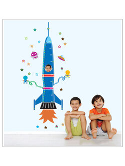 สติกเกอร์แต่งห้อง DIY ลายจรวดวัดส่วนสูง ใส่รูปใบหน้าได้ ลอกออกแล้วติดซ้ำได้