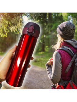 กระติกเก็บอุณหภูมิ ขวดเก็บความเย็น/ร้อน ฝาเด้ง Food Grade Stainless Steel สีแดง ขนาด 500 ml