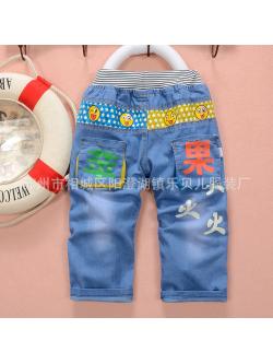 กางเกงยีนส์เด็กเล็ก ขายาว ลายอักษรจีนเท่ๆ ใส่สบาย วัย 6-30 เดือน