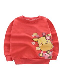 เสื้อกันหนาวเด็กเล็ก แขนยาว เนื้อนุ่ม สกรีนลายยีราฟสีแดง สำหรับเด็กวัย 1-3 ปี